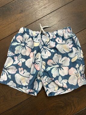 Kids Blue Floral Swim Trunks